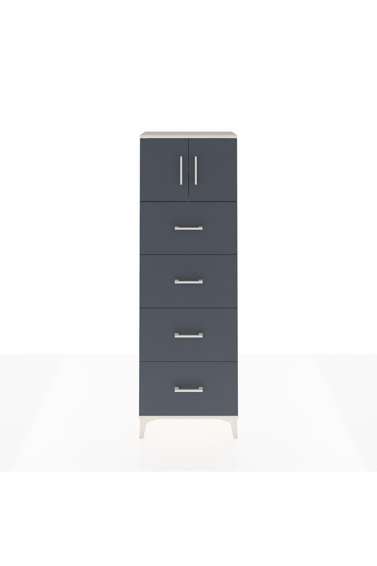 Arges Dolap 2 Raflı 4 Çekmeceli 2 Kapaklı 60x30x182 Aytaşı-Antrasit