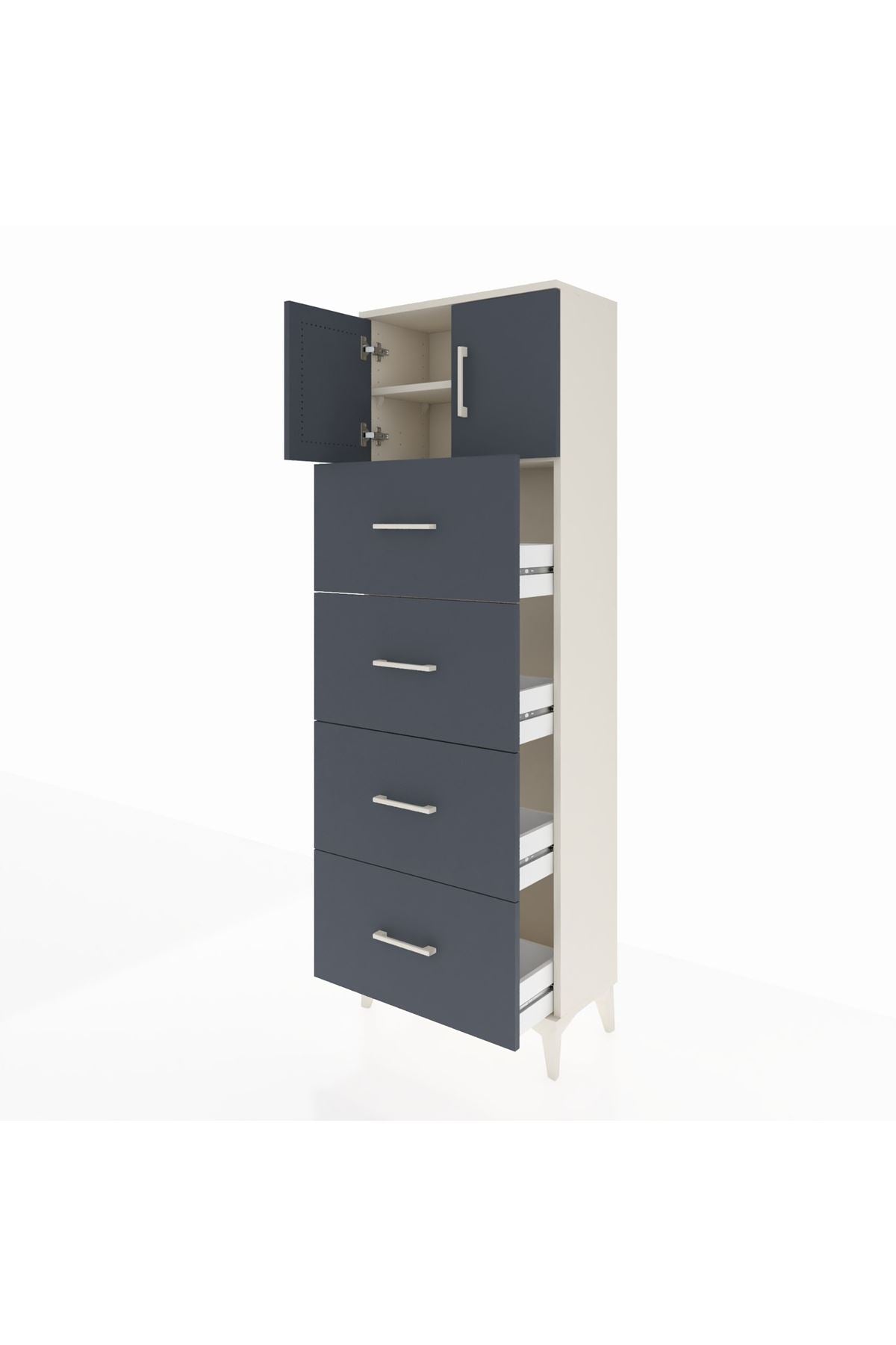 Arges Dolap 2 Raflı 4 Çekmeceli 2 Kapaklı 60x30x182 Aytaşı-Antrasit