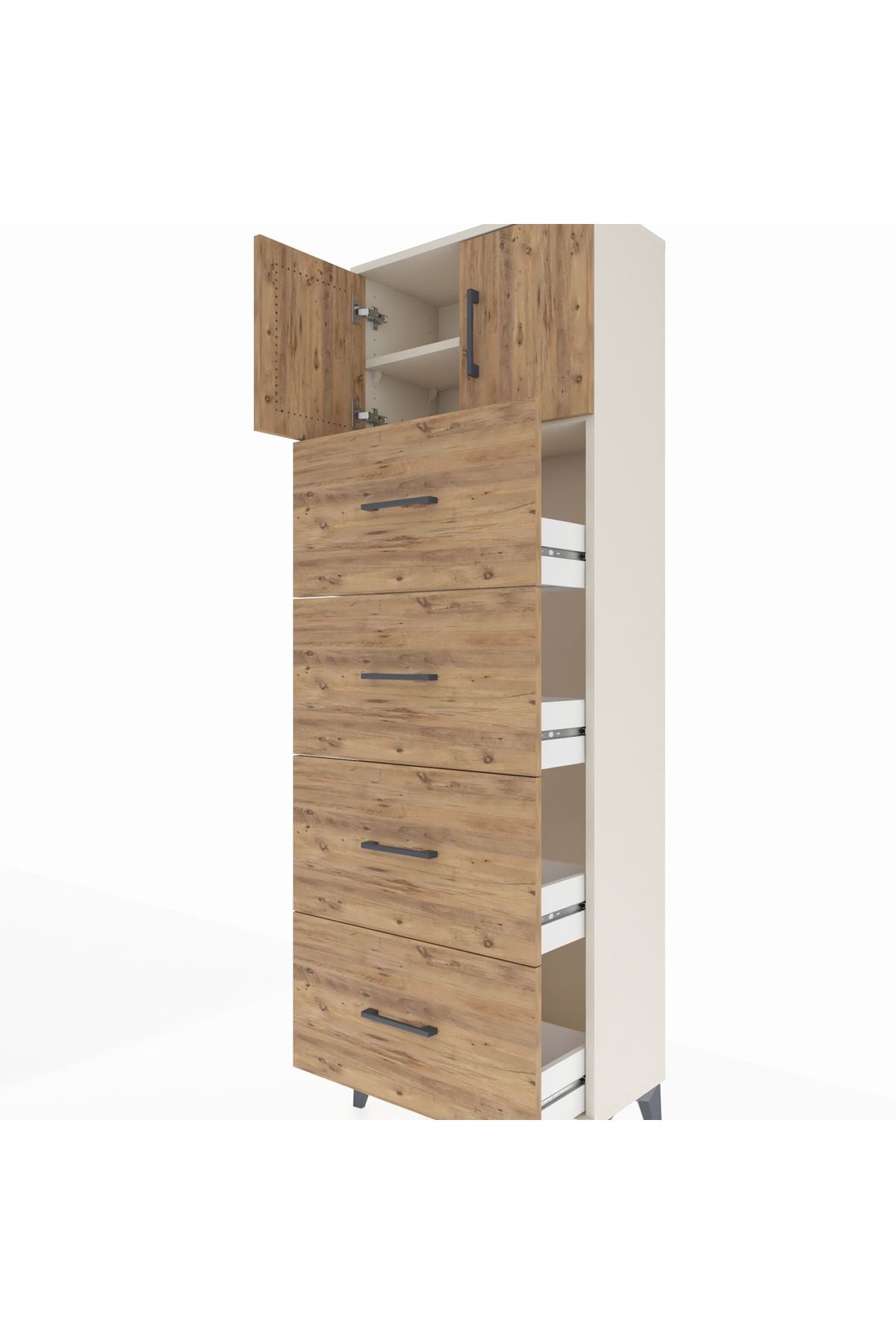 Arges Dolap 2 Raflı 4 Çekmeceli 2 Kapaklı 60x30x182 Aytaşı-Çam