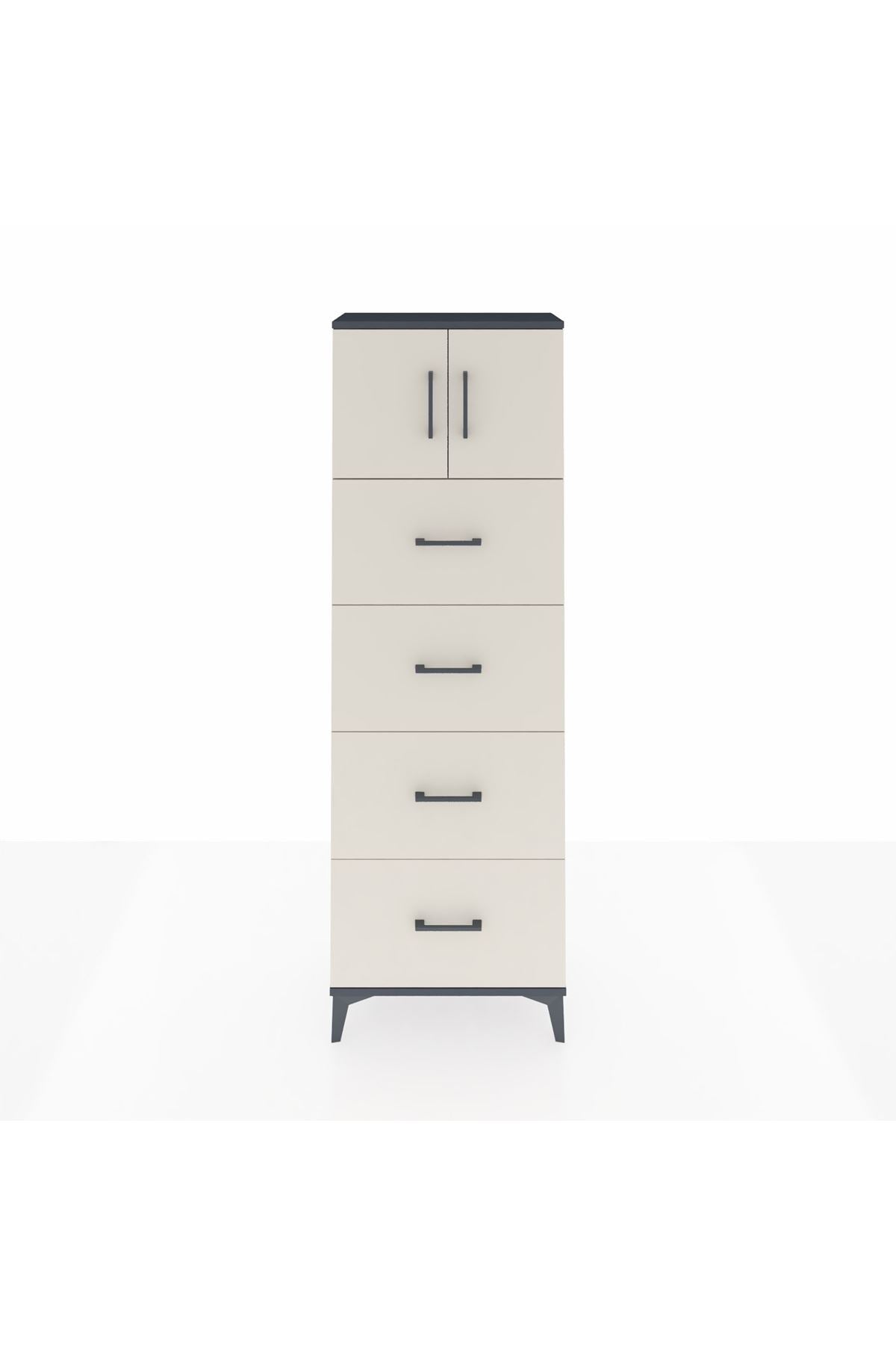 Arges Dolap 2 Raflı 4 Çekmeceli 2 Kapaklı 60x30x182 Antrasit-Aytaşı