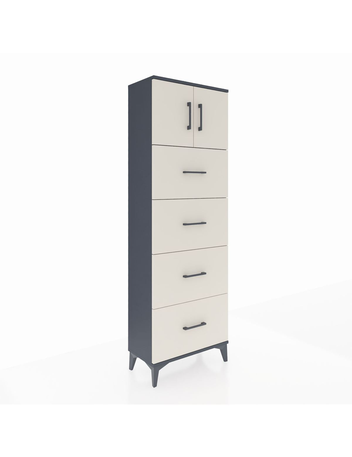 Arges Dolap 2 Raflı 4 Çekmeceli 2 Kapaklı 60x30x182 Antrasit-Aytaşı