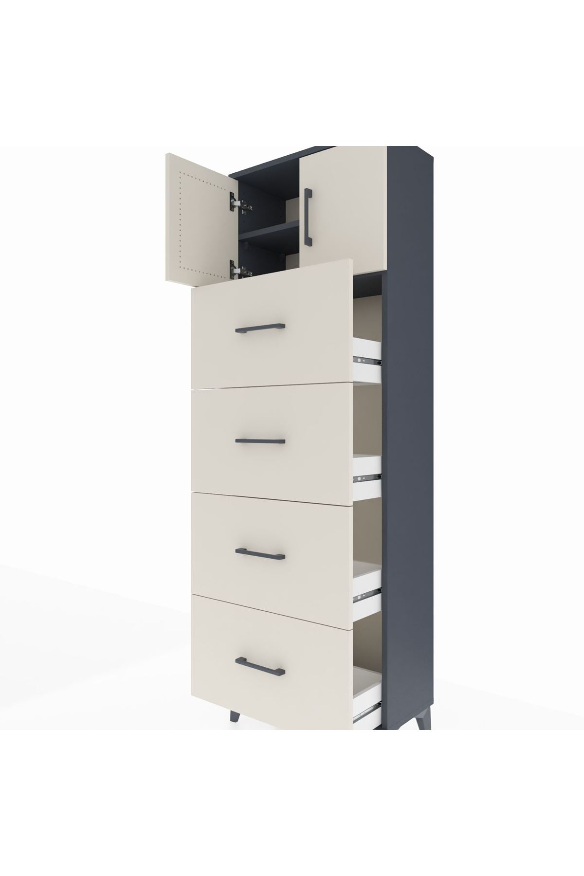 Arges Dolap 2 Raflı 4 Çekmeceli 2 Kapaklı 60x30x182 Antrasit-Aytaşı