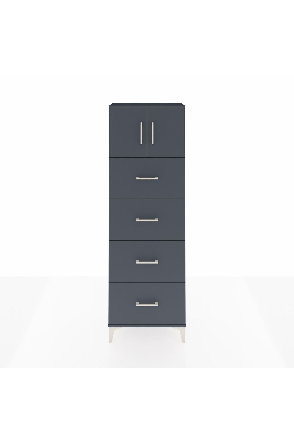 Arges Dolap 2 Raflı 4 Çekmeceli 2 Kapaklı 60x30x182 Antrasit-Antrasit