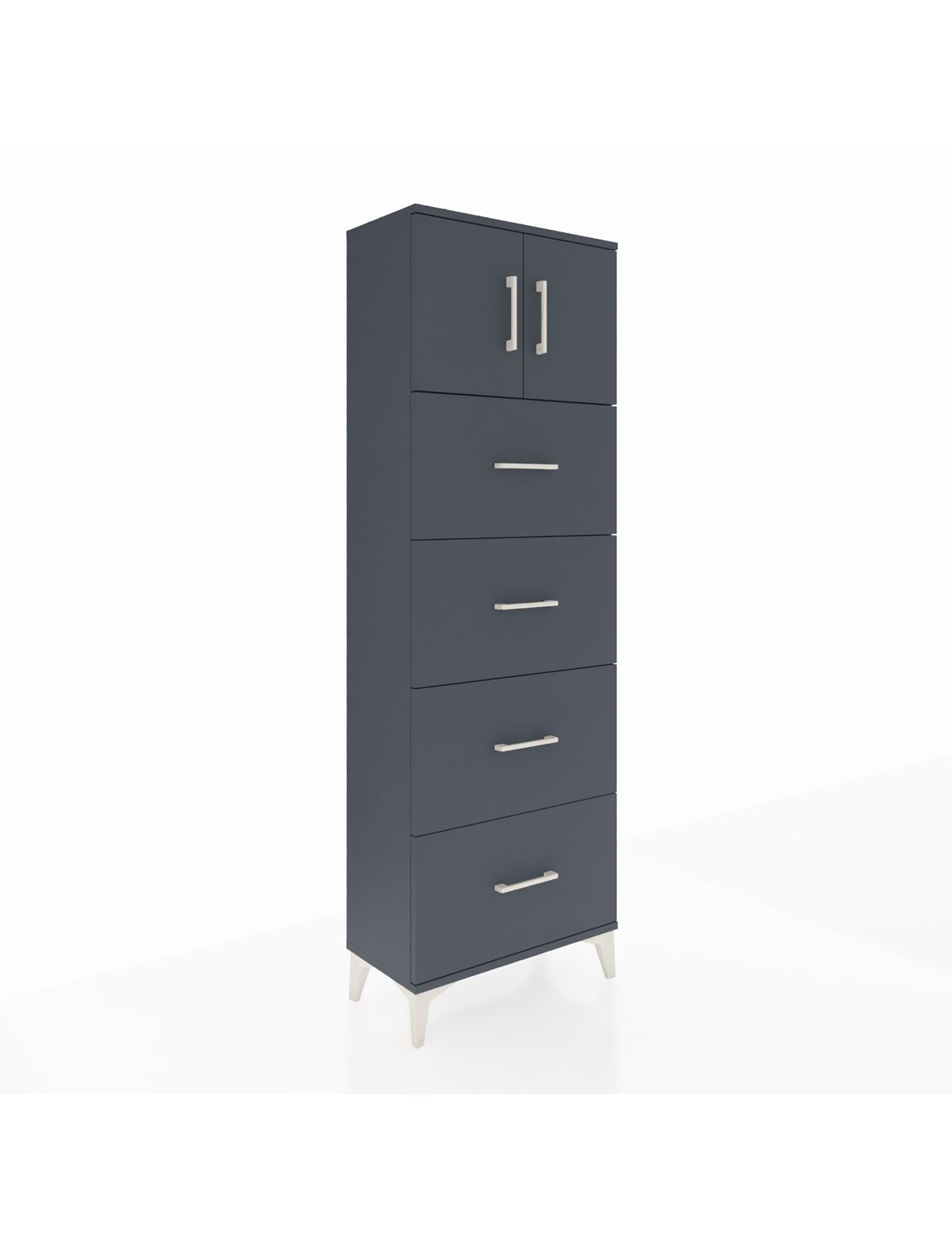 Arges Dolap 2 Raflı 4 Çekmeceli 2 Kapaklı 60x30x182 Antrasit-Antrasit