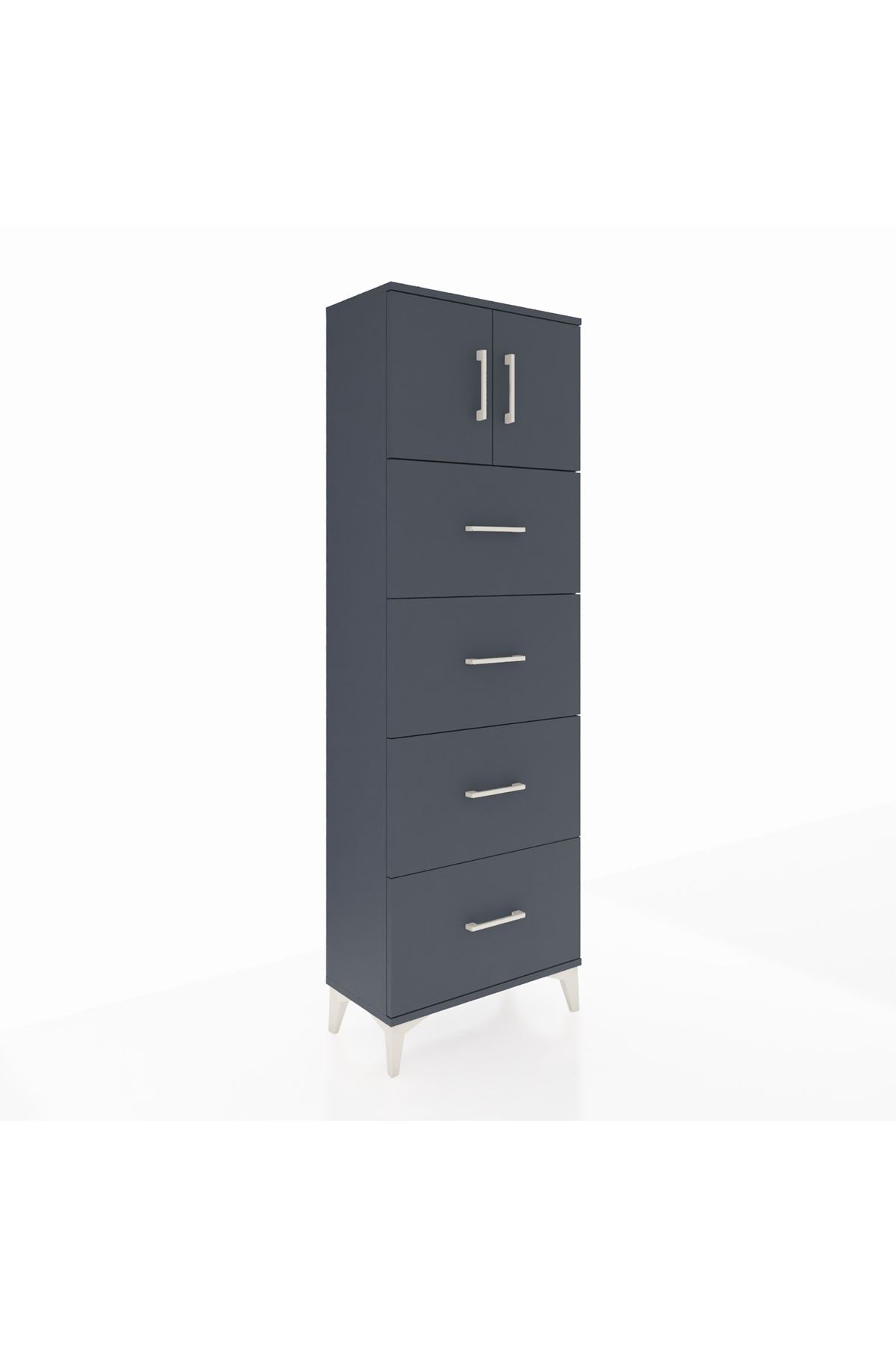 Arges Dolap 2 Raflı 4 Çekmeceli 2 Kapaklı 60x30x182 Antrasit-Antrasit