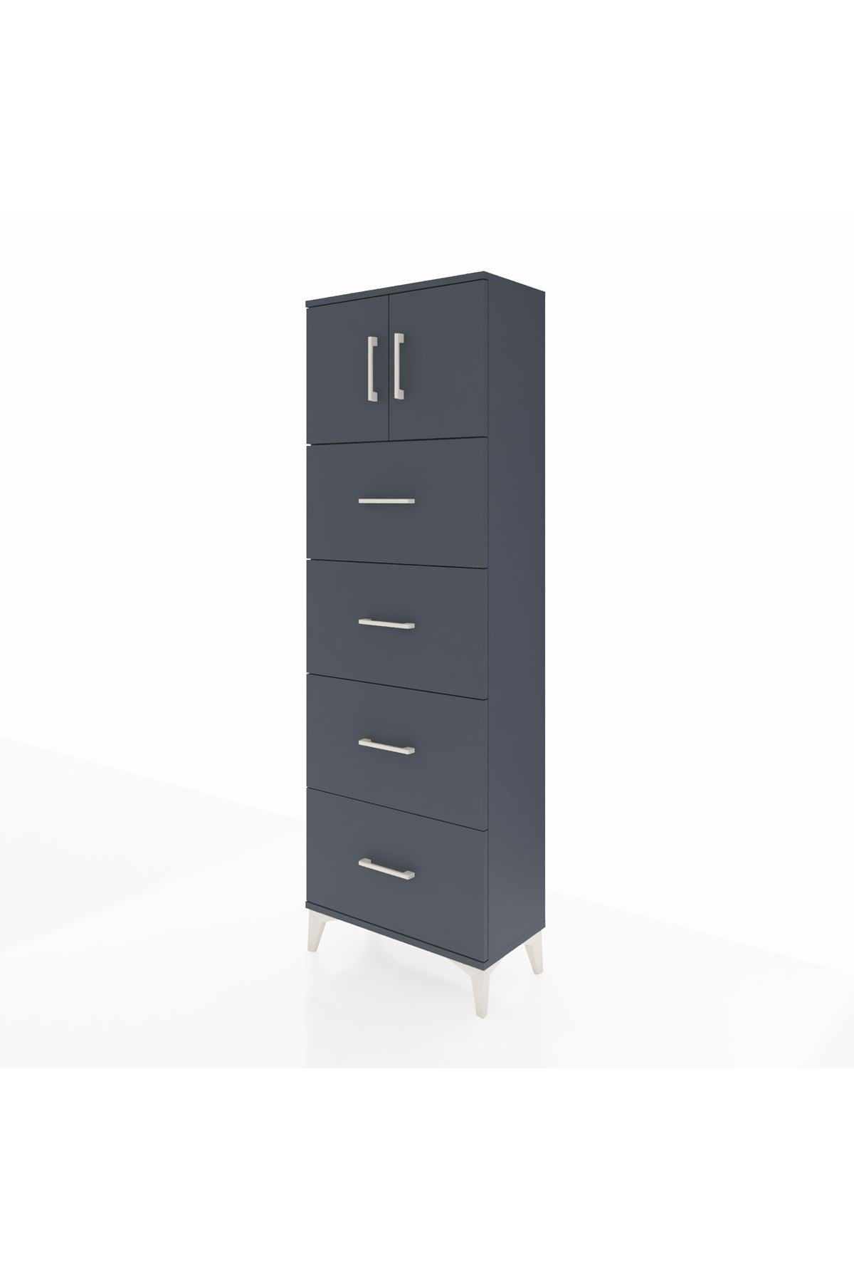 Arges Dolap 2 Raflı 4 Çekmeceli 2 Kapaklı 60x30x182 Antrasit-Antrasit