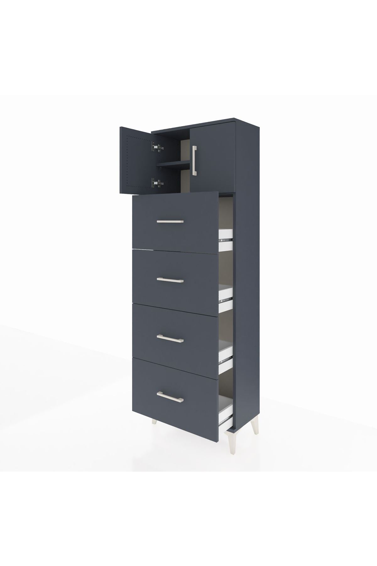 Arges Dolap 2 Raflı 4 Çekmeceli 2 Kapaklı 60x30x182 Antrasit-Antrasit