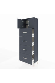 Arges Dolap 2 Raflı 4 Çekmeceli 2 Kapaklı 60x30x182 Antrasit-Antrasit