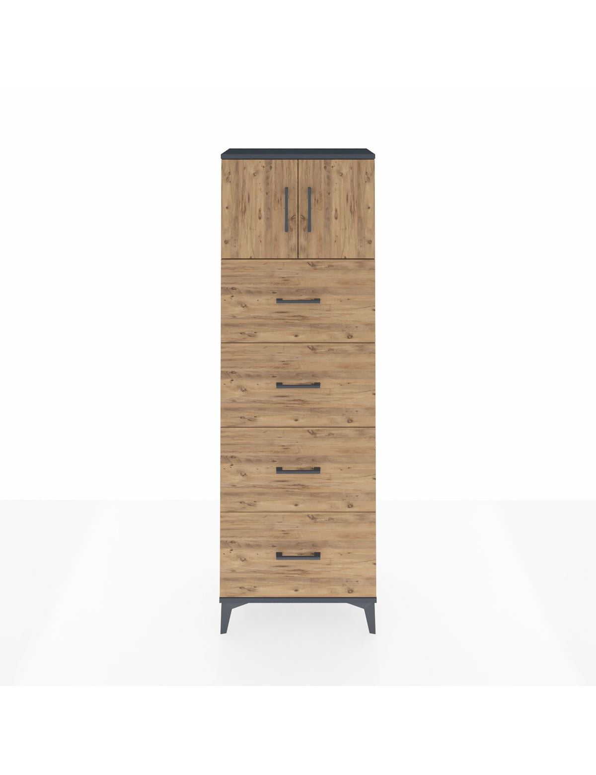 Arges Dolap 2 Raflı 4 Çekmeceli 2 Kapaklı 60x30x182 Antrasit-Çam