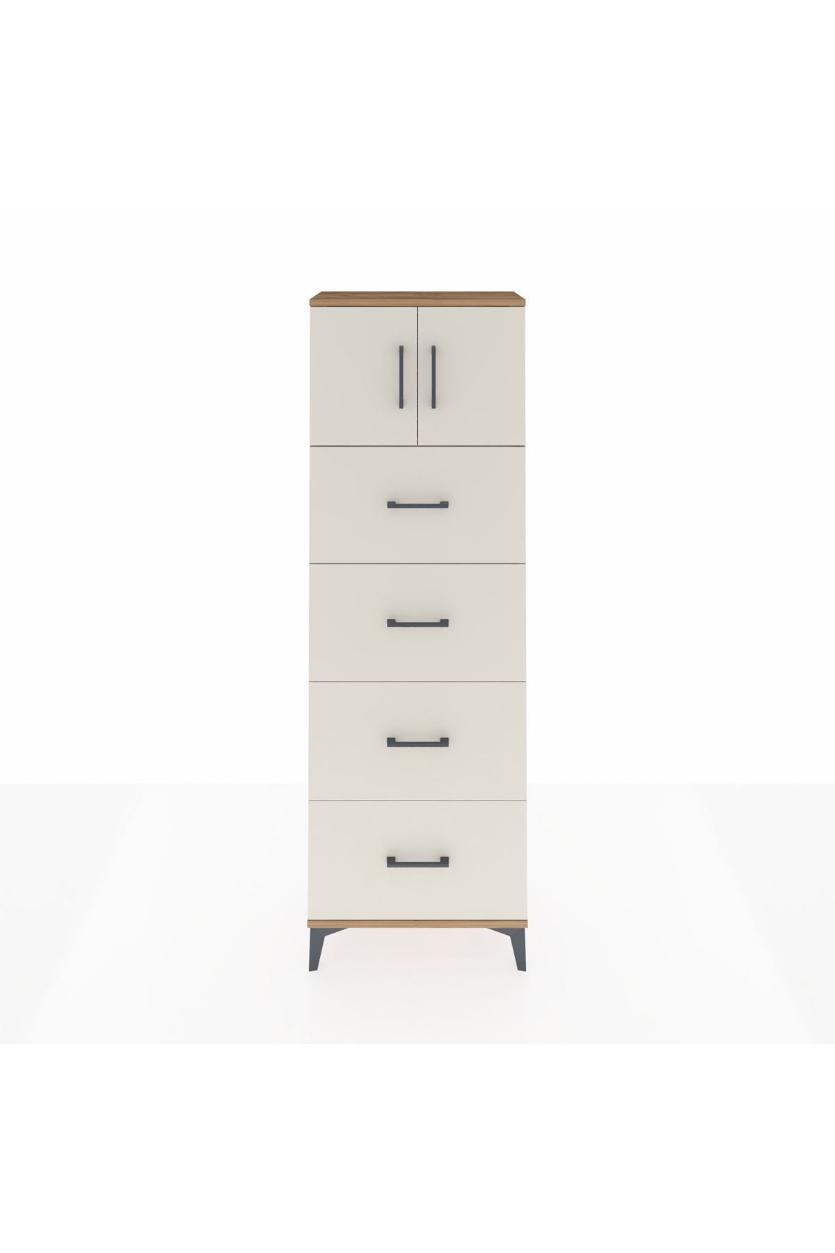 Arges Dolap 2 Raflı 4 Çekmeceli 2 Kapaklı 60x30x182 Çam-Aytaşı