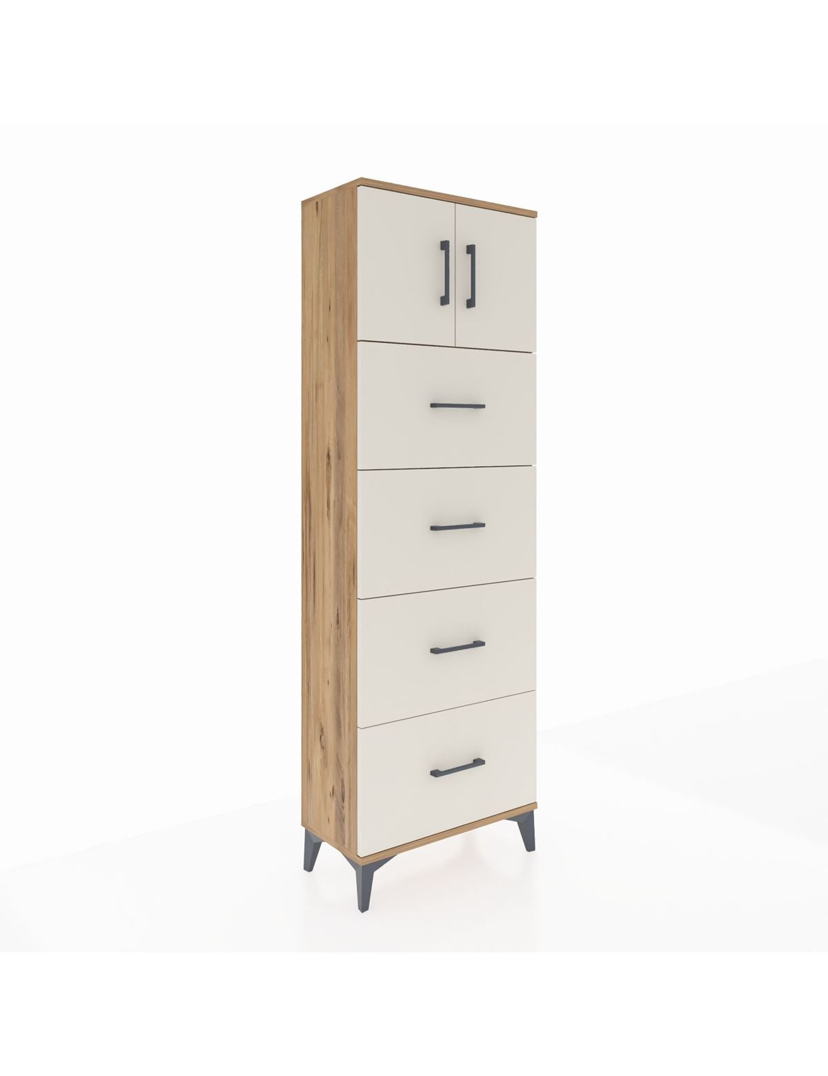 Arges Dolap 2 Raflı 4 Çekmeceli 2 Kapaklı 60x30x182 Çam-Aytaşı