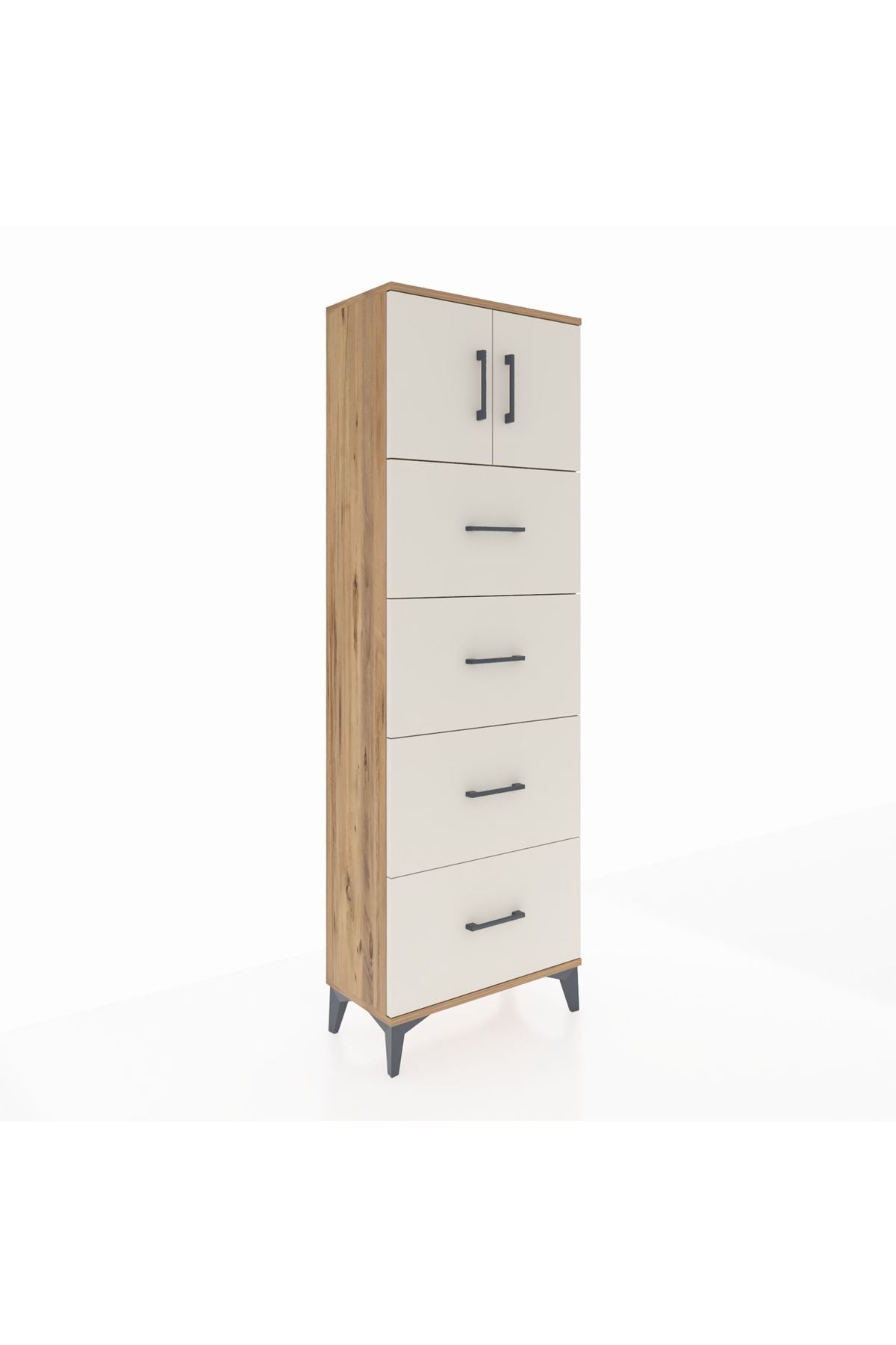 Arges Dolap 2 Raflı 4 Çekmeceli 2 Kapaklı 60x30x182 Çam-Aytaşı