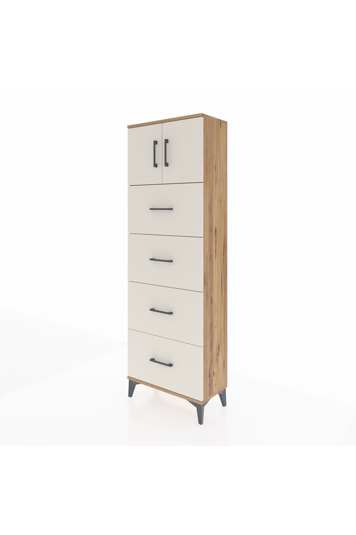 Arges Dolap 2 Raflı 4 Çekmeceli 2 Kapaklı 60x30x182 Çam-Aytaşı