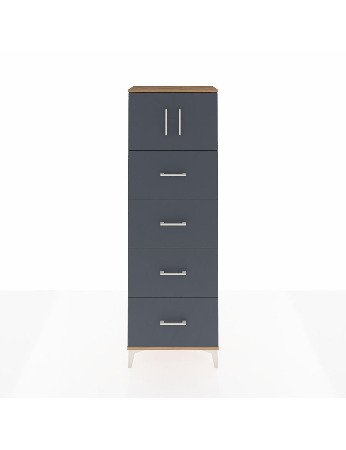 Arges Dolap 2 Raflı 4 Çekmeceli 2 Kapaklı 60x30x182 Çam-Antrasit