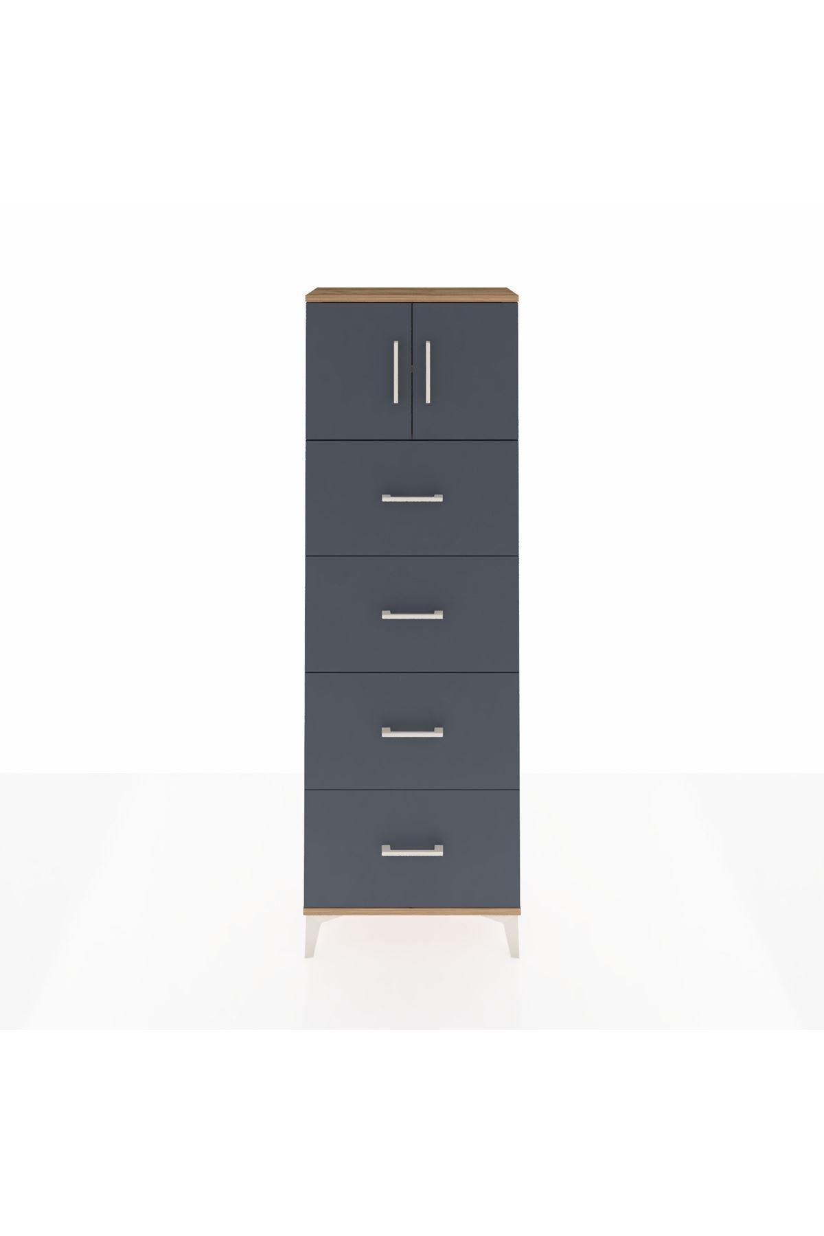 Arges Dolap 2 Raflı 4 Çekmeceli 2 Kapaklı 60x30x182 Çam-Antrasit