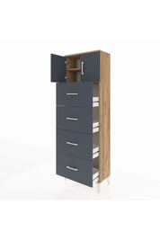 Arges Dolap 2 Raflı 4 Çekmeceli 2 Kapaklı 60x30x182 Çam-Antrasit