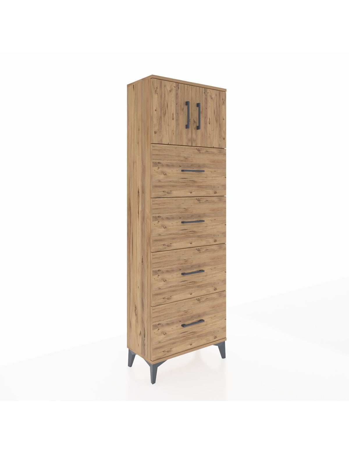 Arges Dolap 2 Raflı 4 Çekmeceli 2 Kapaklı 60x30x182 Çam-Çam