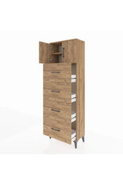 Arges Dolap 2 Raflı 4 Çekmeceli 2 Kapaklı 60x30x182 Çam-Çam