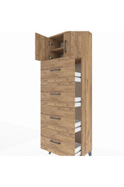 Arges Dolap 2 Raflı 4 Çekmeceli 2 Kapaklı 60x30x182 Çam-Çam