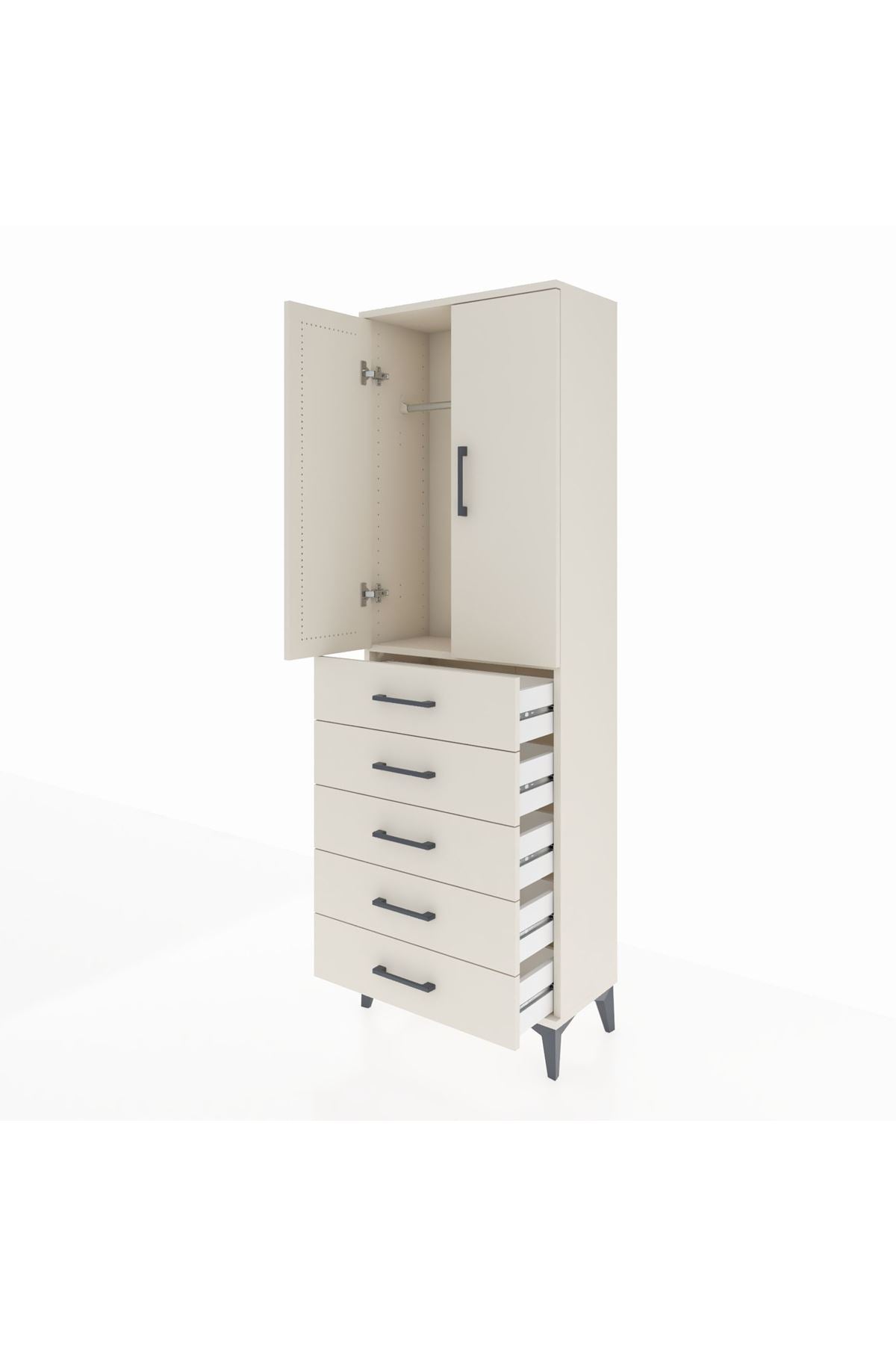 Arges Dolap Tek Raflı 5 Çekmeceli Tek Askılı 60x30x182 - S23M026V1A