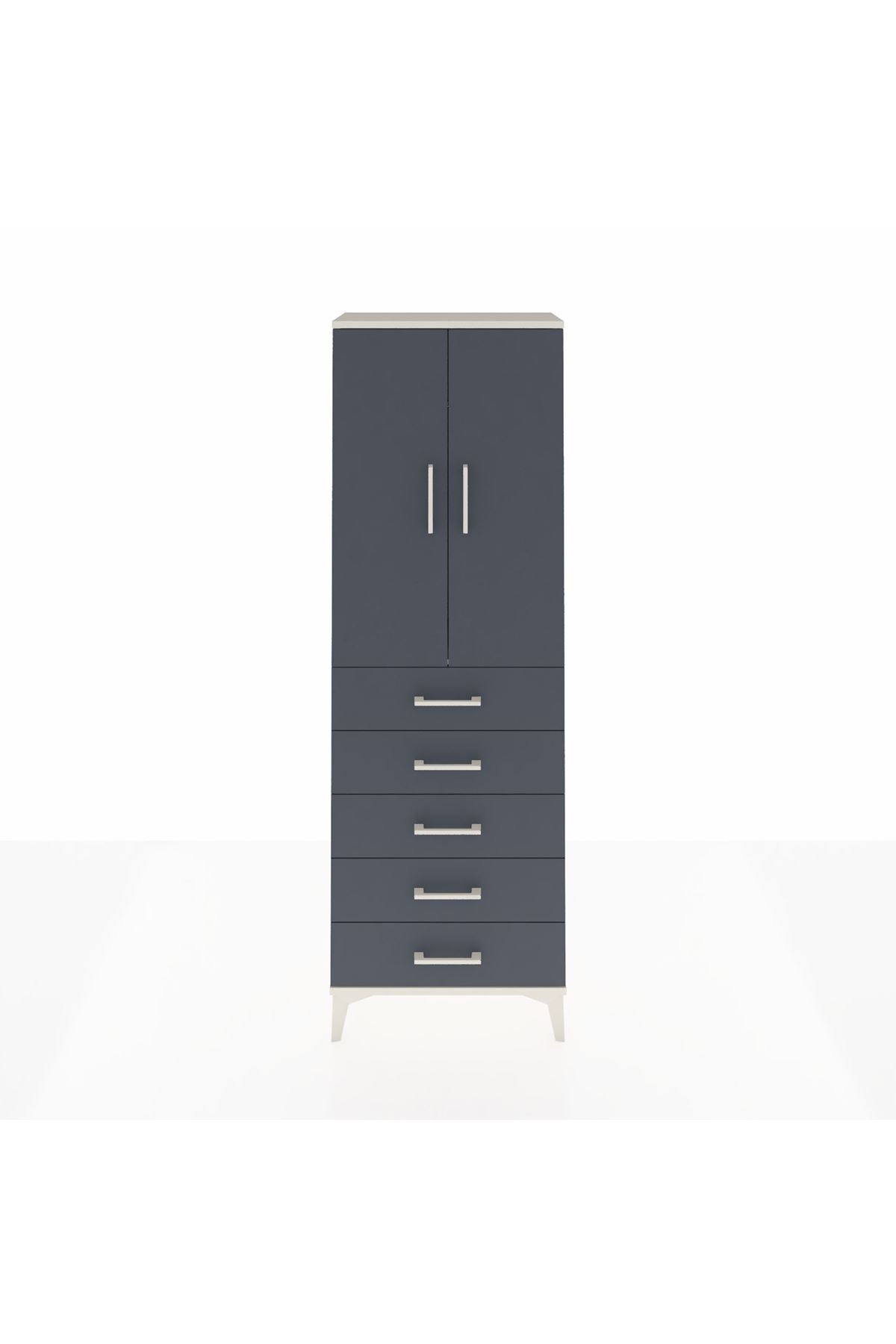 Arges Dolap Tek Raflı 5 Çekmeceli Tek Askılı 60x30x182 Aytaşı-Antrasit