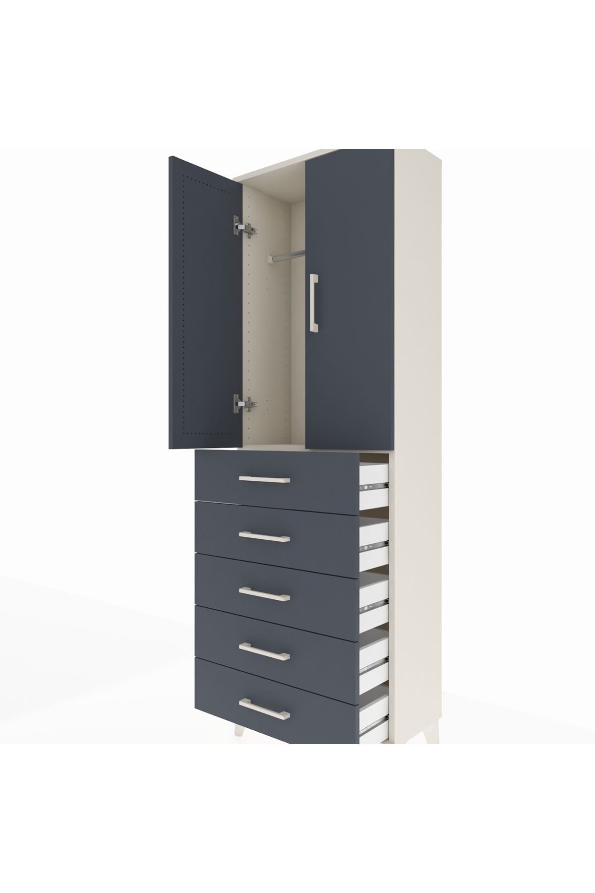 Arges Dolap Tek Raflı 5 Çekmeceli Tek Askılı 60x30x182 Aytaşı-Antrasit