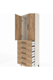Arges Dolap Tek Raflı 5 Çekmeceli Tek Askılı 60x30x182 Aytaşı-Çam