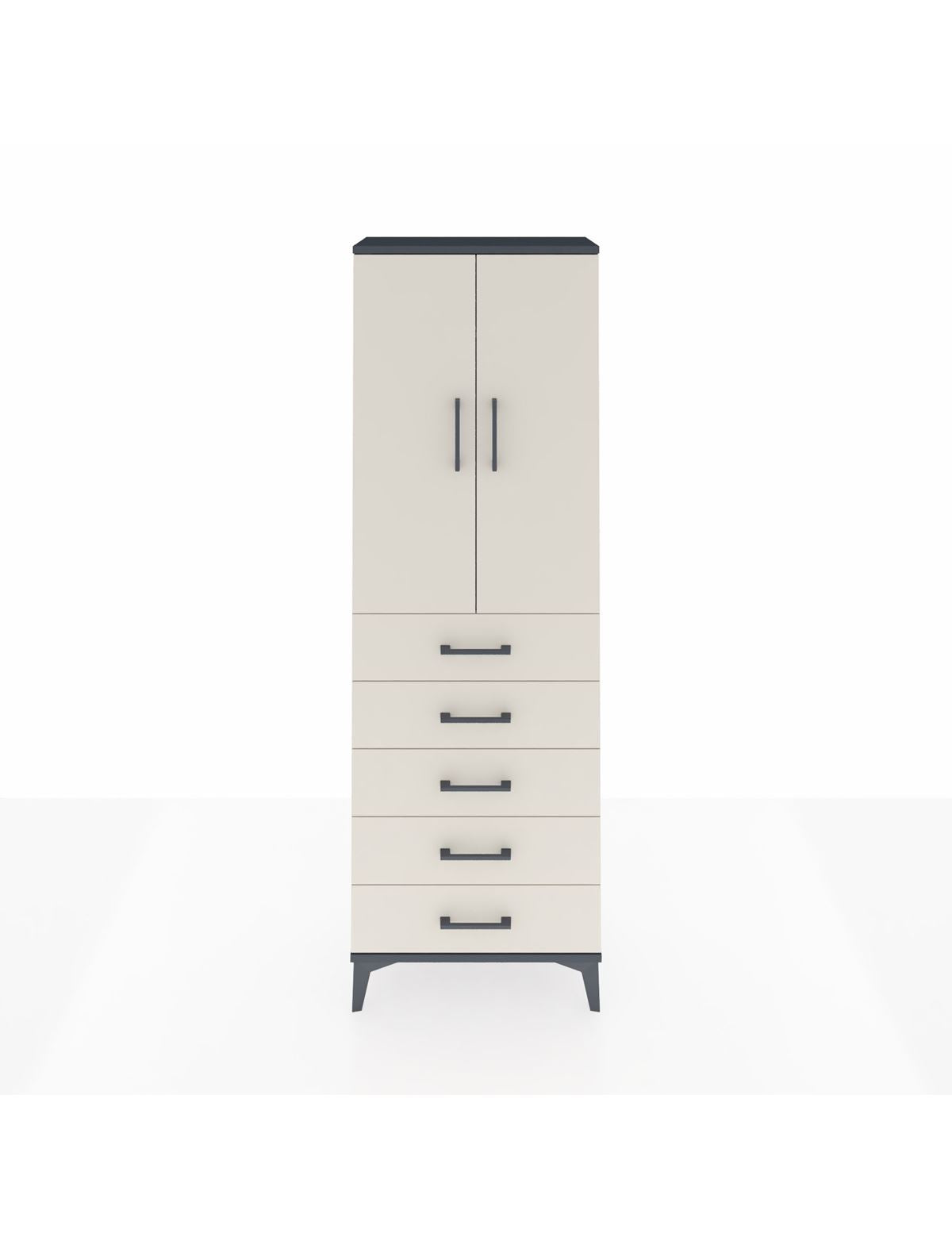 Arges Dolap Tek Raflı 5 Çekmeceli Tek Askılı 60x30x182 Antrasit-Aytaşı