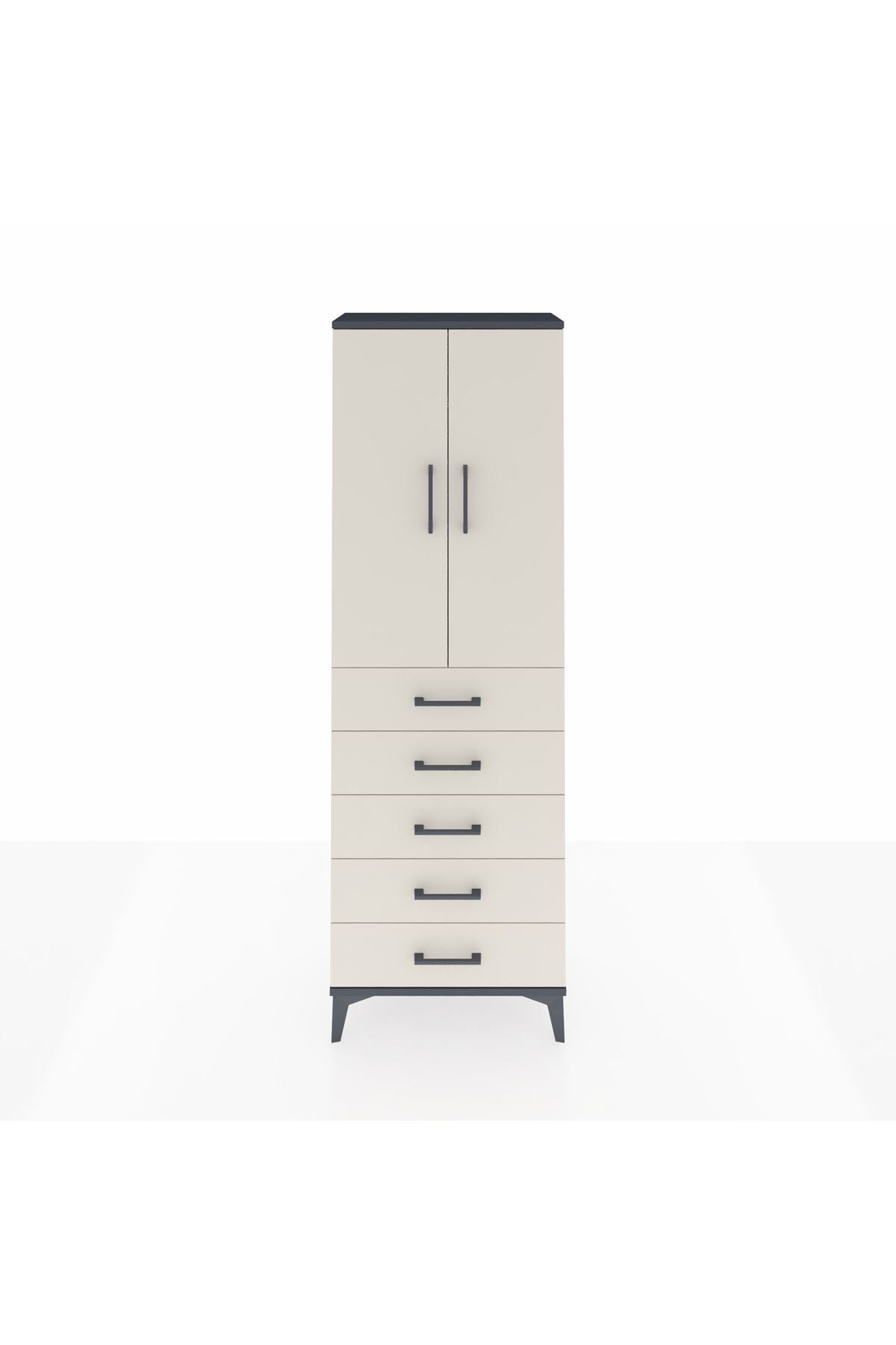 Arges Dolap Tek Raflı 5 Çekmeceli Tek Askılı 60x30x182 Antrasit-Aytaşı