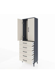 Arges Dolap Tek Raflı 5 Çekmeceli Tek Askılı 60x30x182 Antrasit-Aytaşı