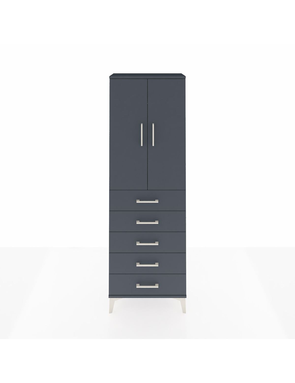 Arges Dolap Tek Raflı 5 Çekmeceli Tek Askılı 60x30x182 Antrasit-Antrasit