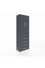 Arges Dolap Tek Raflı 5 Çekmeceli Tek Askılı 60x30x182 Antrasit-Antrasit