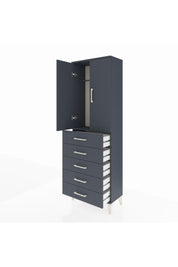 Arges Dolap Tek Raflı 5 Çekmeceli Tek Askılı 60x30x182 Antrasit-Antrasit