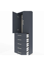 Arges Dolap Tek Raflı 5 Çekmeceli Tek Askılı 60x30x182 Antrasit-Antrasit