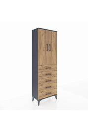 Arges Dolap Tek Raflı 5 Çekmeceli Tek Askılı 60x30x182 Antrasit-Çam