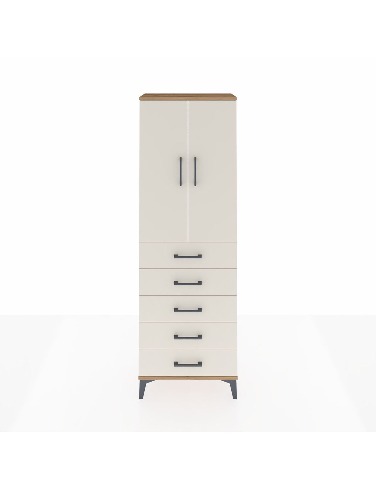 Arges Dolap Tek Raflı 5 Çekmeceli Tek Askılı 60x30x182 Çam-Aytaşı