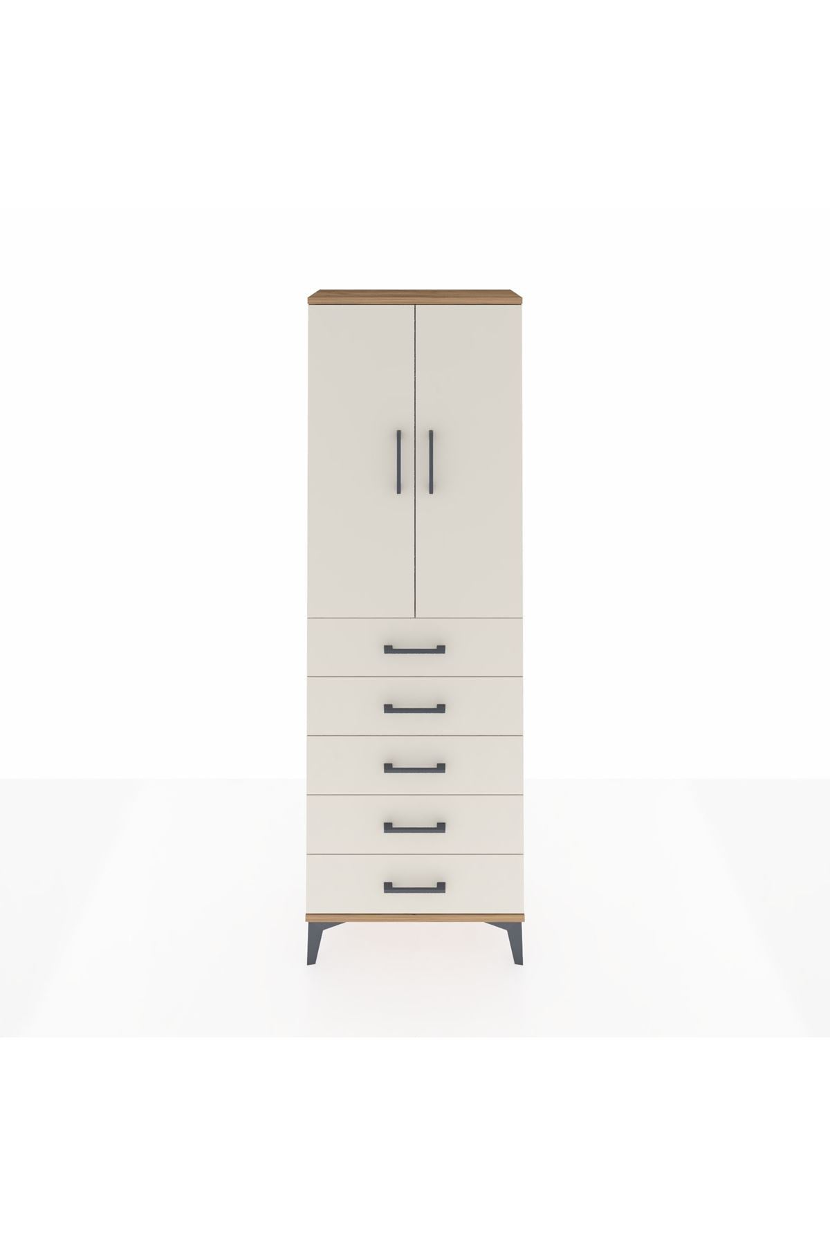 Arges Dolap Tek Raflı 5 Çekmeceli Tek Askılı 60x30x182 Çam-Aytaşı