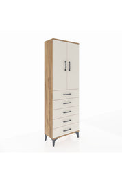 Arges Dolap Tek Raflı 5 Çekmeceli Tek Askılı 60x30x182 Çam-Aytaşı
