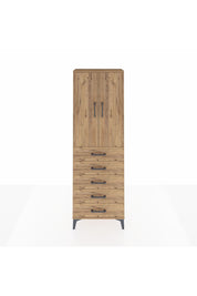 Arges Dolap Tek Raflı 5 Çekmeceli Tek Askılı 60x30x182 Çam-Çam