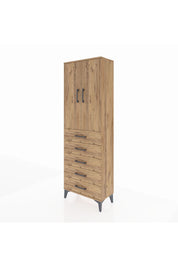 Arges Dolap Tek Raflı 5 Çekmeceli Tek Askılı 60x30x182 Çam-Çam