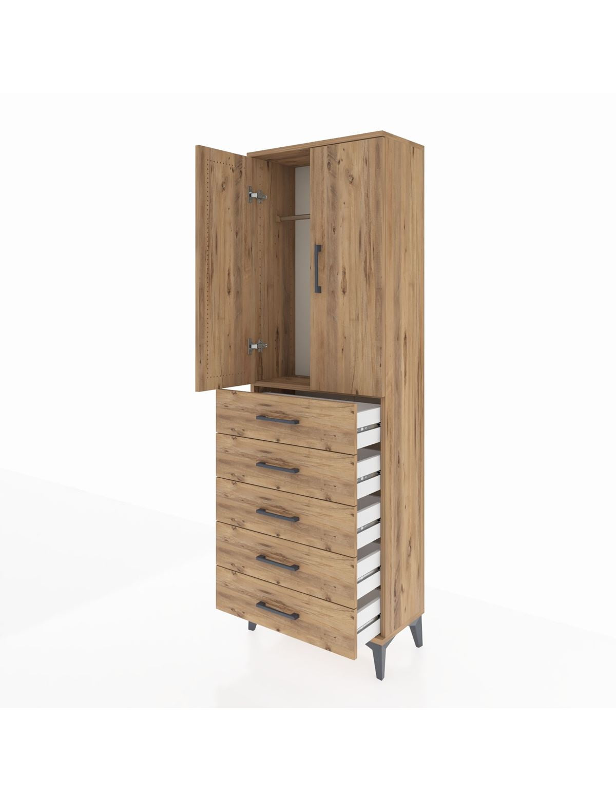 Arges Dolap Tek Raflı 5 Çekmeceli Tek Askılı 60x30x182 - S23M026V9A
