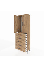 Arges Dolap Tek Raflı 5 Çekmeceli Tek Askılı 60x30x182 Çam-Çam