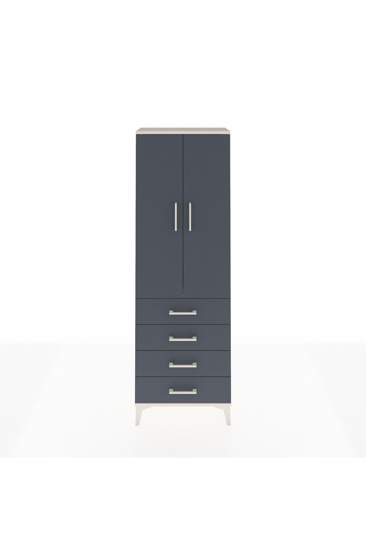 Arges Dolap Tek Raflı 4 Çekmeceli Tek Askılı 60x30x182 Aytaşı-Antrasit