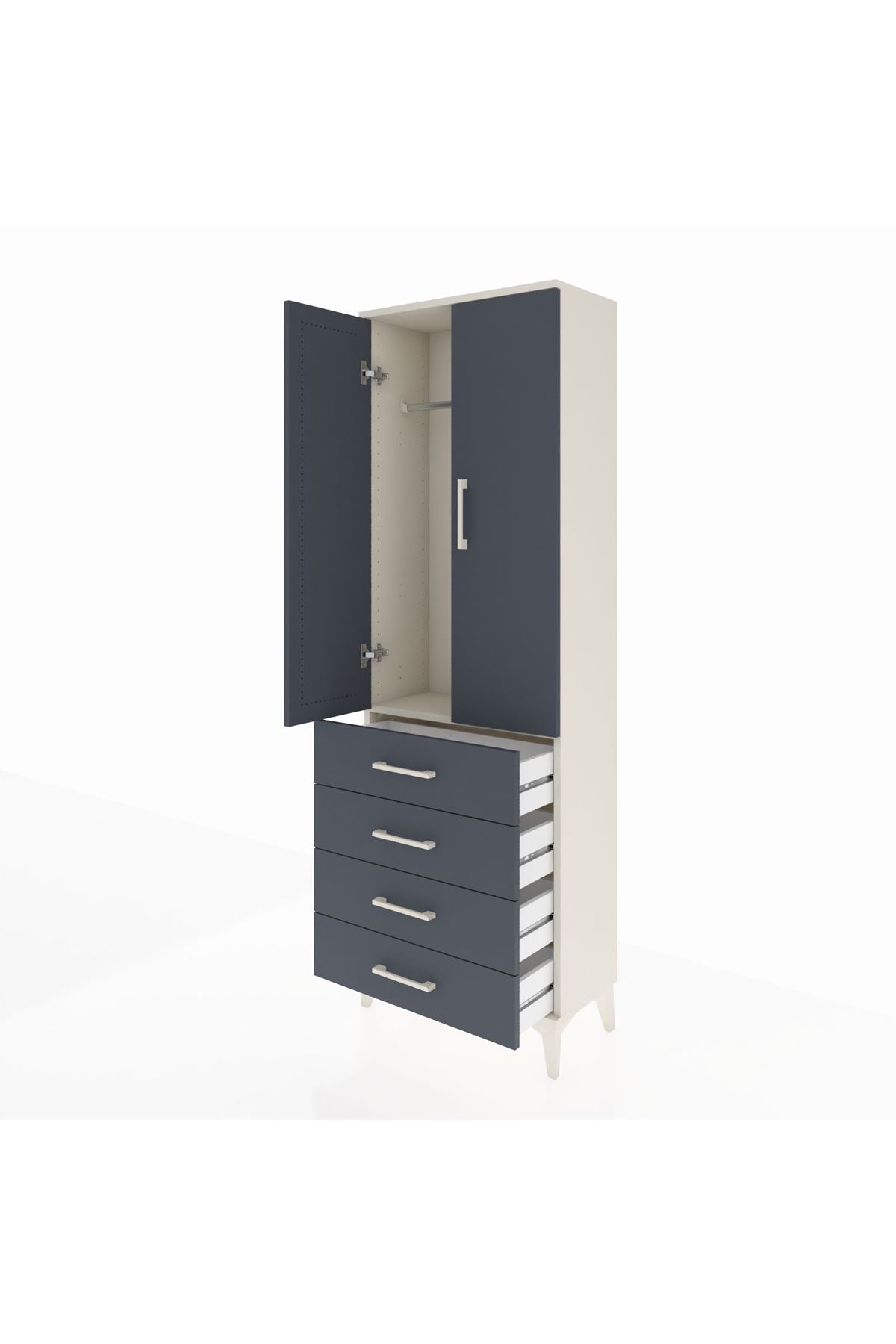 Arges Dolap Tek Raflı 4 Çekmeceli Tek Askılı 60x30x182 Aytaşı-Antrasit