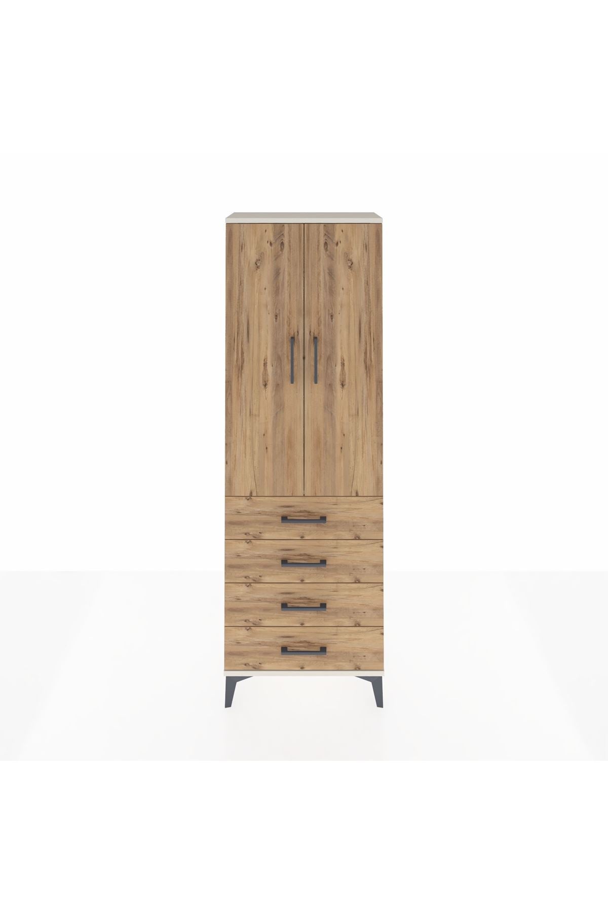 Arges Dolap Tek Raflı 4 Çekmeceli Tek Askılı 60x30x182 Aytaşı-Çam