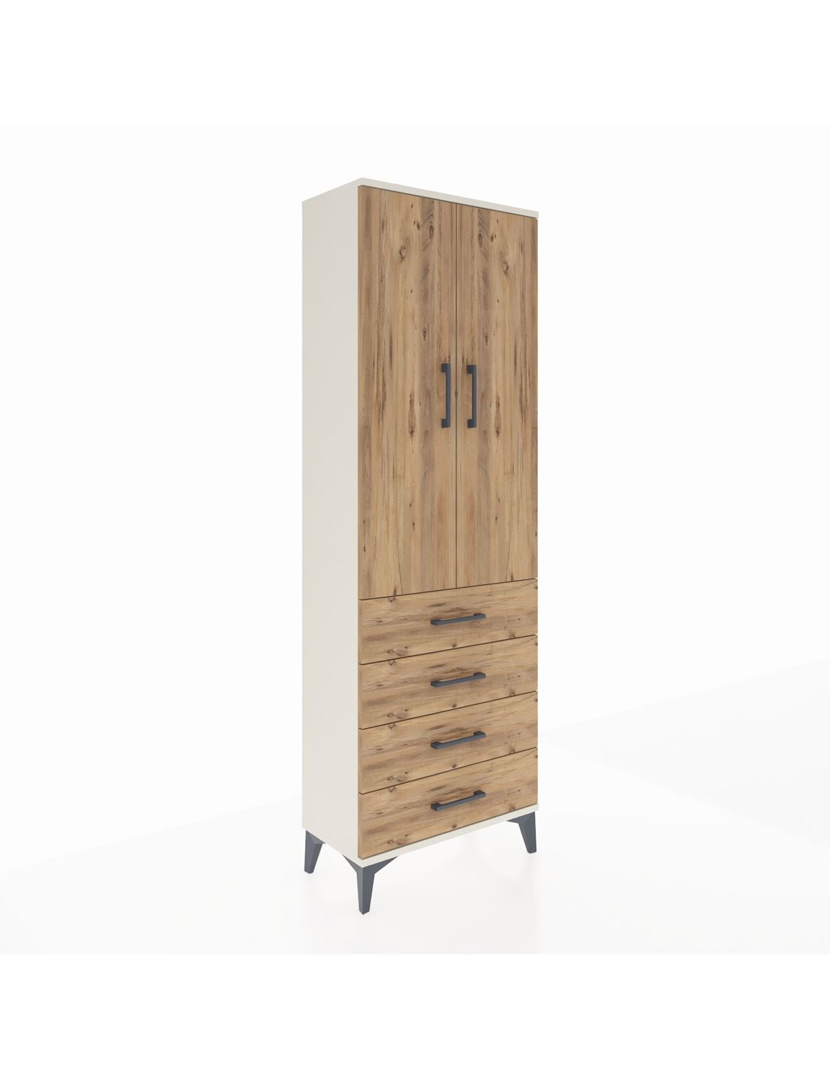 Arges Dolap Tek Raflı 4 Çekmeceli Tek Askılı 60x30x182 Aytaşı-Çam