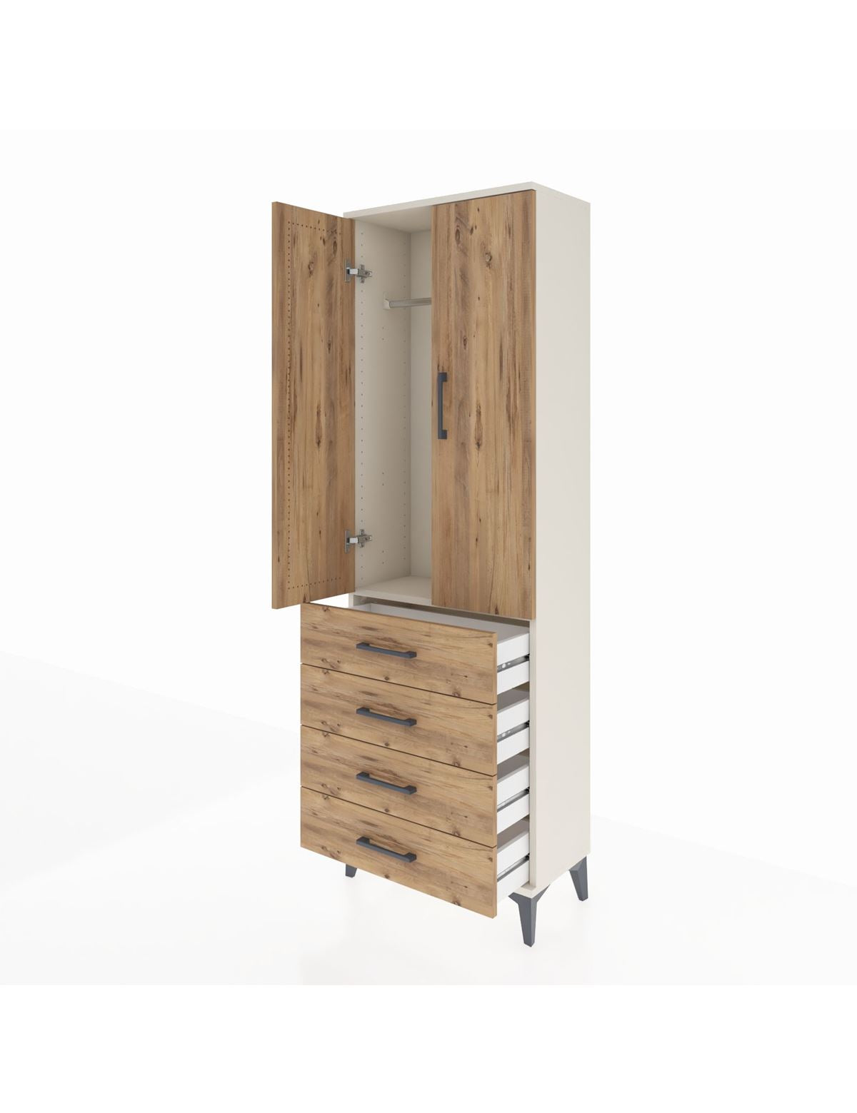Arges Dolap Tek Raflı 4 Çekmeceli Tek Askılı 60x30x182 - S23M027V3A
