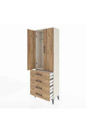 Arges Dolap Tek Raflı 4 Çekmeceli Tek Askılı 60x30x182 Aytaşı-Çam