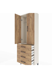 Arges Dolap Tek Raflı 4 Çekmeceli Tek Askılı 60x30x182 Aytaşı-Çam
