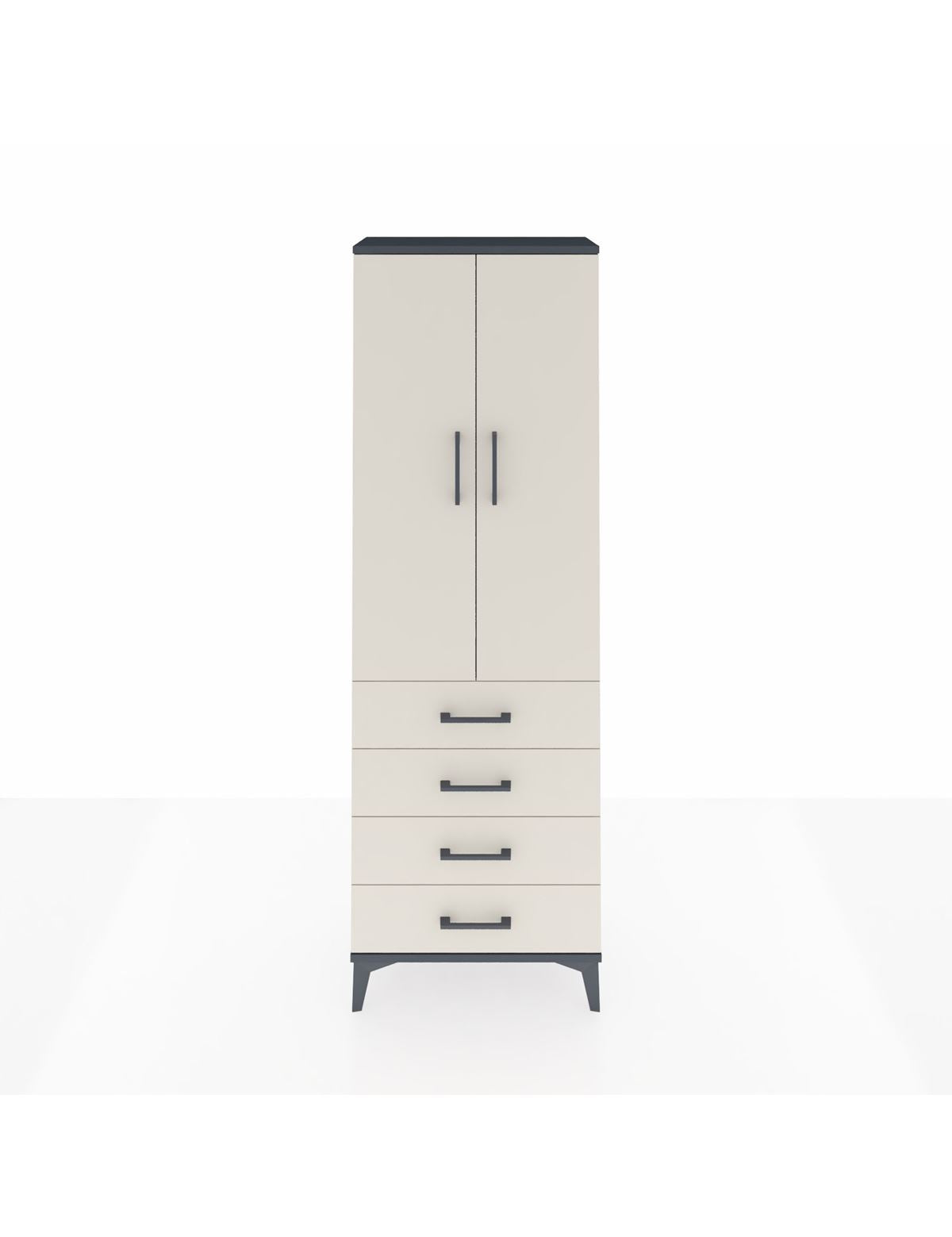 Arges Dolap Tek Raflı 4 Çekmeceli Tek Askılı 60x30x182 Antrasit-Aytaşı